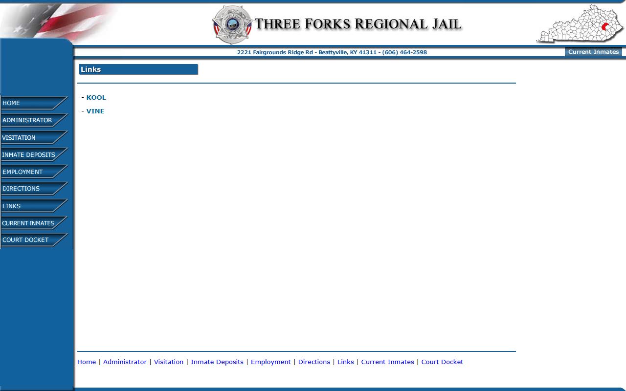Three Forks Regional Jail KOOL and VINE links for Wolfe County inmate lookup